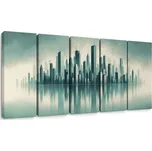 Dovido 5-dílný obraz silueta města s odrazem ve vodě