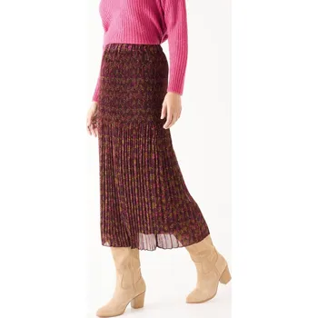 Dámská sukně Dlouhá plisovaná sukně, voál s potiskem černá/malinová 36