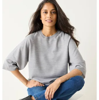 Dámský svetr Volný pulovr s rukávy k loktům šedý melír 38/40