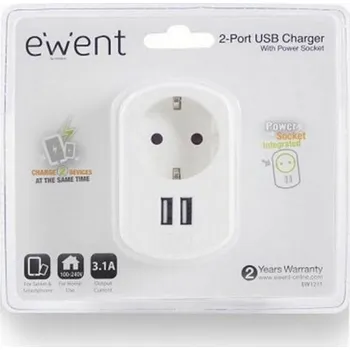 USB hub Ewent Zástrčka s 2 USB port Ewen EW1211 3,1 A