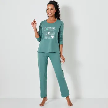 Dámské pyžamo Pyžamo s potiskem srdcí khaki 46/48