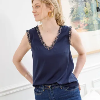 Vzdušný top s krajkou, recyklovaný polyester nám. modrá 52