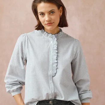 Dámská halenka Pruhovaná halenka s volánkem režná/modrá 38