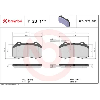 Brzdová destička Sada brzdových destiček, kotoučová brzda BREMBO P 23 117X