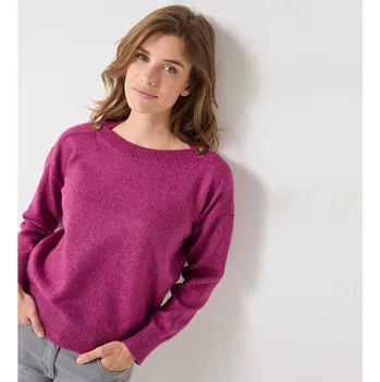 Dámský svetr Jednobarevný pulovr s lodičkovým výstřihem a knoflíčky na ramenou purpurová 38/40
