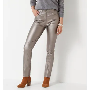 Dámské kalhoty Rovné koženkové kalhoty zlatavá 48