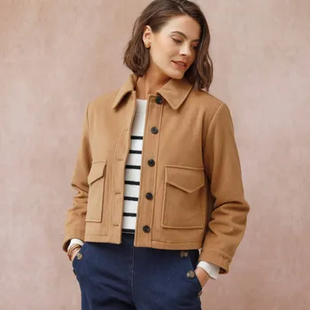 Krátká bunda s příměsí vlny karamelová 52