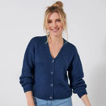 Dámský svetr Propínací svetr s výstřihem do V nám. modrá 54