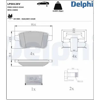Brzdová destička Sada brzdových destiček, kotoučová brzda DELPHI LP5012EV