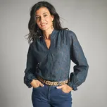 Halenka z květované krajky s volánky indigo 38