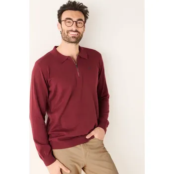 Pánský svetr Pulovr se zipem a výšivkou bordó 137/146 (4XL)