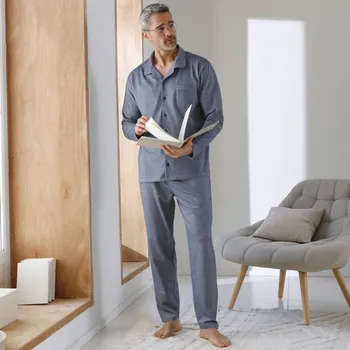 Pánské pyžamo Pyžamo s knoflíky, z piké úpletu modrá melír 127/136 (3XL)