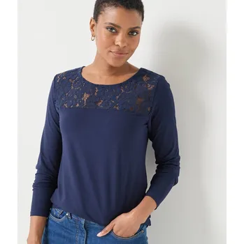 Tričko s kulatým výstřihem, dlouhými rukávy a krajkou nám. modrá 50