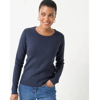 Dámský svetr Žebrovaný pulovr s kulatým výstřihem nám. modrá 50