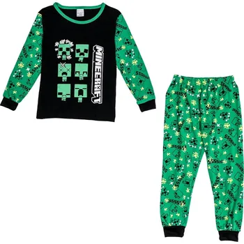 Dětská móda Chlapecké pyžamo Minecraft (tričko dlouhý rukáv a tepláky) Barva: zeleno-černá, Velikost: 140
