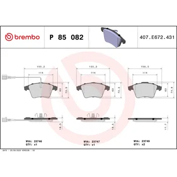 Brzdová destička Sada brzdových destiček, kotoučová brzda BREMBO P 85 082