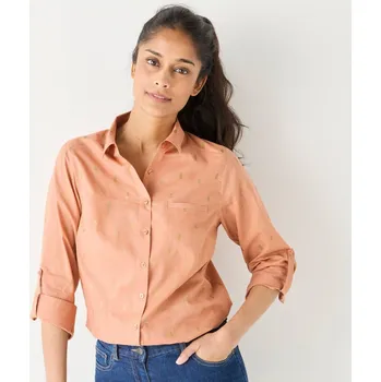 Dámská košile Košile s rukávy na ohrnutí a se zlatým potiskem karamelová/zlatá 44