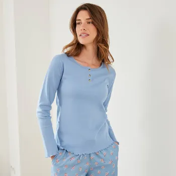 Dámské pyžamo Pyžamové tričko s dlouhými rukávy modrá 42/44