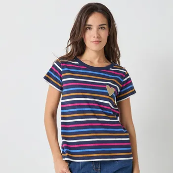 Pruhované tričko s krátkými rukávy a nášivkou srdíčka nám. modrá/vícebarevná 38/40