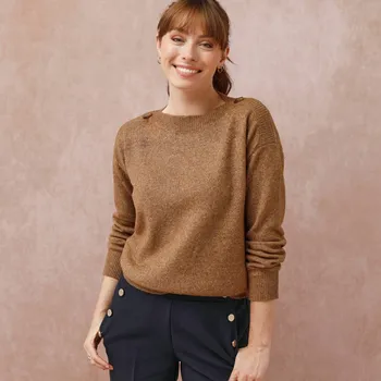 Dámský svetr Pulovr s lodičkovým výstřihem, jednobarevný hnědošedý melír 50