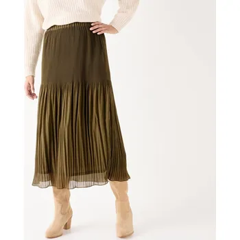 Dámská sukně Jednobarevná voálová plisovaná sukně, pro vyšší postavu khaki 38