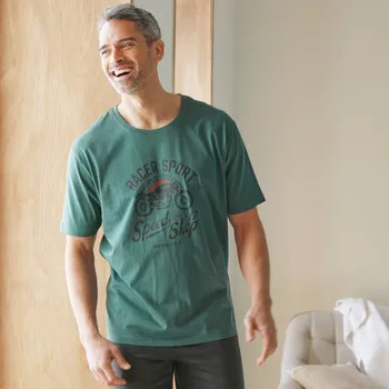 Pánské pyžamo Pyžamové tričko se středovým potiskem a krátkými rukávy tmavě zelená 107/116 (XL)