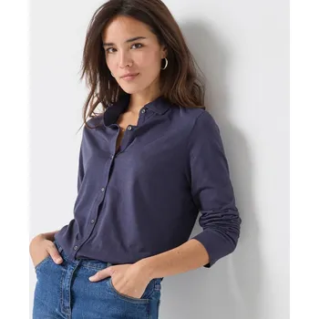 Dámská košile Žerzejová košile s knoflíky a dlouhými rukávy nám. modrá 52