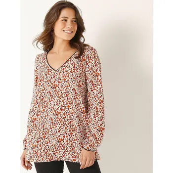 Rozšířená tunika s potiskem režná/cihlová 52