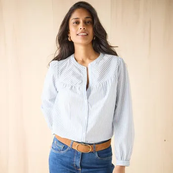 Dámská halenka Pruhovaná halenka s dlouhými rukávy modrá/bílá 42