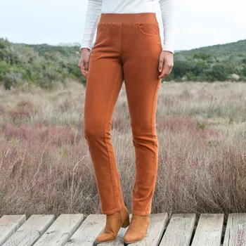 Dámské kalhoty Rovné manšestrové kalhoty s pružným pasem karamelová 46