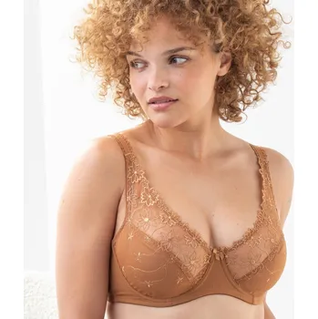 Podprsenka Zmenšující podprsenka z tylu a mikrovlákna s výšivkou Antioco, s flexi kosticemi oříšková 95C