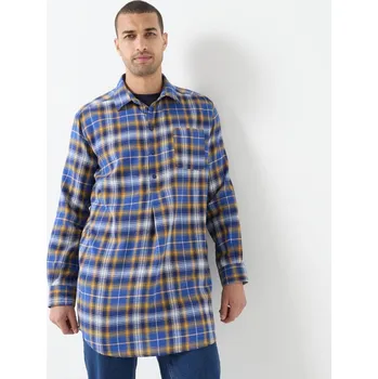 Dámské oblečení Extra dlouhá flanelová košile s kostkovaným vzorem modrá/kari 51/52