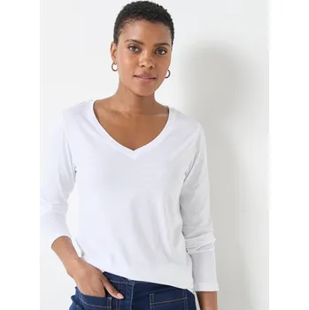 Tričko s výstřihem do V a dlouhými rukávy bílá 52