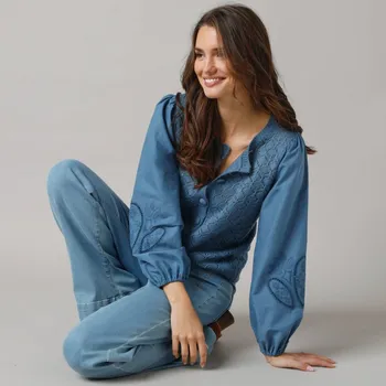 Dámský svetr Svetr ze 2 materiálů modrá 46/48