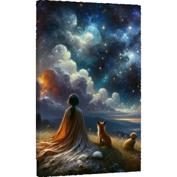Obraz Dovido Obraz postava s liškou a psem pod hvězdami