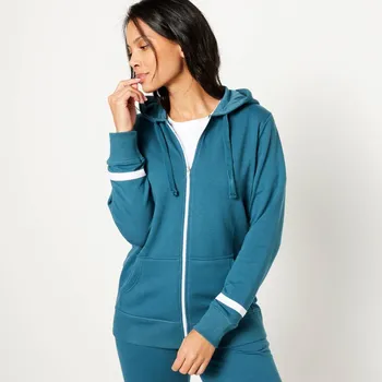 Dámská mikina Dvoubarevná moltonová mikina na zip, s kapucí petrolejová/bílá 50