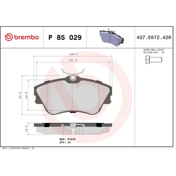 Brzdová destička Sada brzdových destiček, kotoučová brzda BREMBO P 85 029