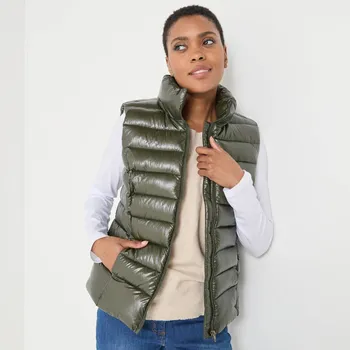 Dámská vesta Nepromokavá prošívaná vesta na zip, s metalickým efektem metalická khaki 52