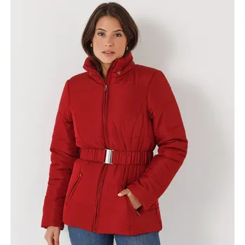 Nepromokavá krátká prošívaná bunda s páskem, na zip tmavá červená 54