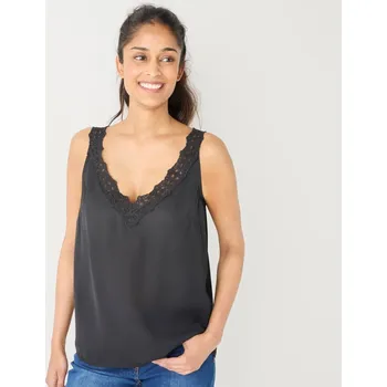 Dámské tričko Jednobarevný top s výstřihem do V a krajkou černá 50