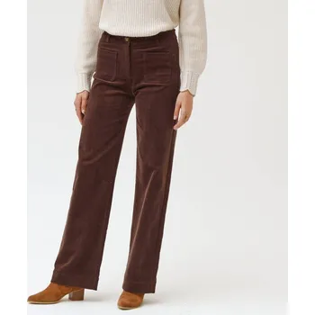 Dámské kalhoty Široké manšestrové kalhoty, pro menší postavu čokoládová 52