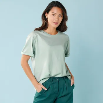 Dámské tričko Jednobarevné tričko s krátkými rukávy, pro malou postavu zelenošedá 38/40