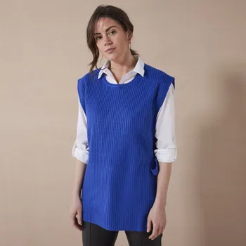 Dámská vesta Dlouhá vesta z hladkého úpletu s vázačkami na bocích, mohérová na dotek tmavě modrá 46/48