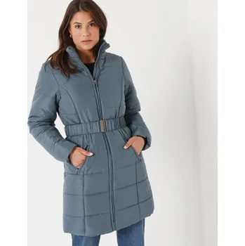 Nepromokavá dlouhá prošívaná bunda s páskem, na zip modrošedá 54