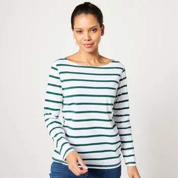 Dámská móda Pruhované tričko s dlouhými rukávy z bio bavlny, eco-friendly bílá/zelená 34/36