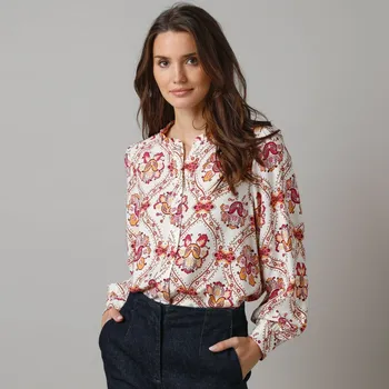 Dámská halenka Košilová halenka s potiskem květin režná 48