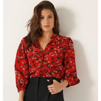 Halenka s květinovým potiskem červená/indigo 52