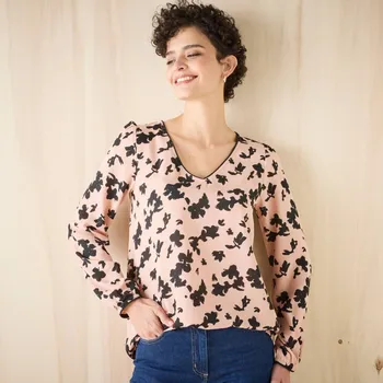 Dámské tričko Rozšířená tunika s dvoubarevným potiskem růžová/černá 54