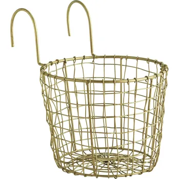 Květináč MADAM STOLTZ Závěsný drátěný obal na květináč Antique Brass 20 cm 24 cm Zlatá