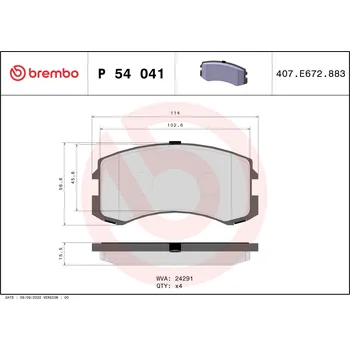 Brzdová destička Sada brzdových destiček, kotoučová brzda BREMBO P 54 041